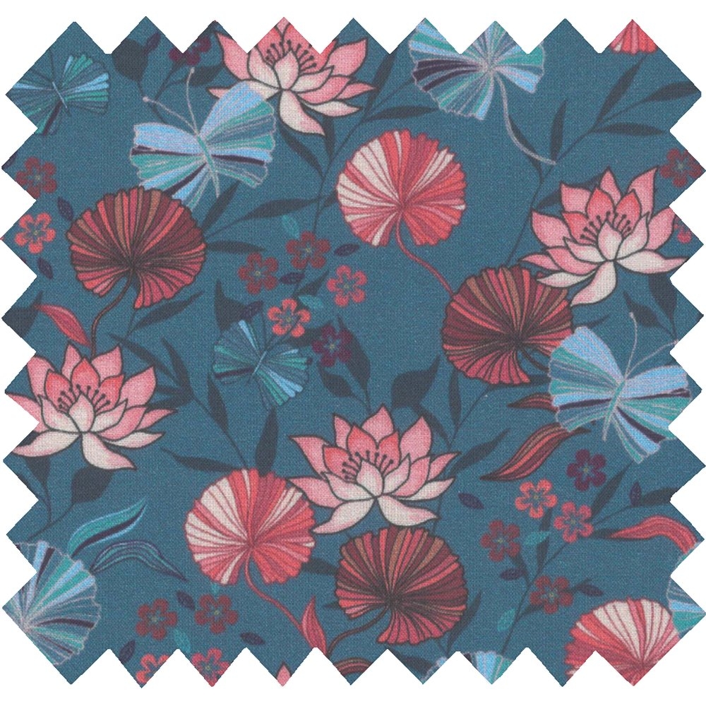 Coupon Tissu 50 Cm Ex2232 Nénuphar Bleu