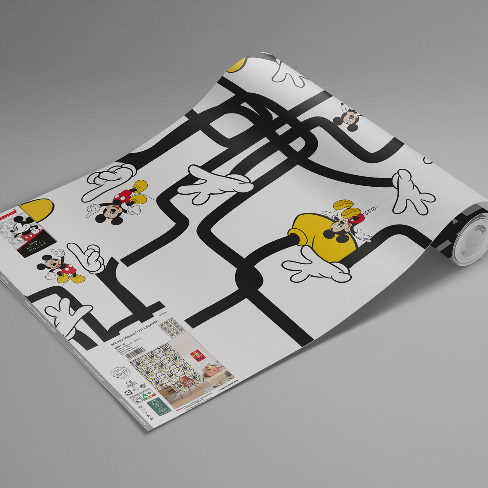 Vlies-Fototapete MICKEY MOUSE FOOT LABYRINTH - bunt - 200x280 cm