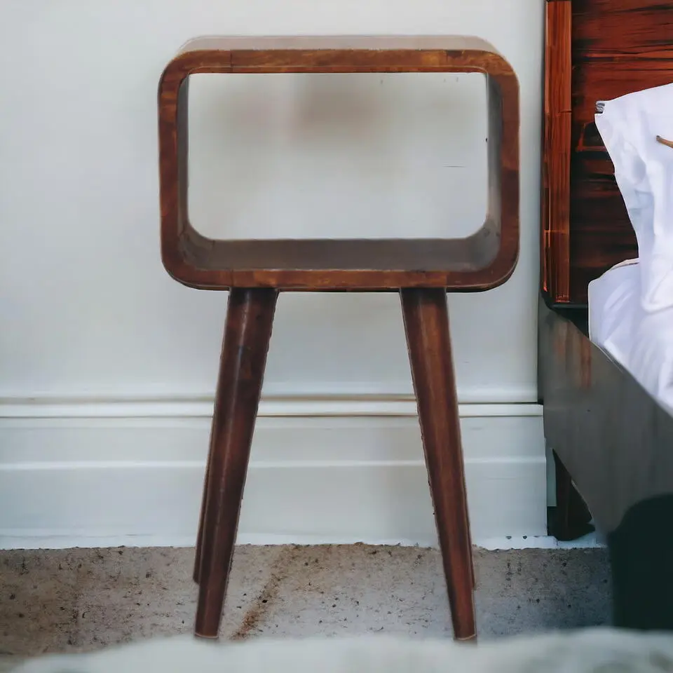 Artisan Furniture Solid hout Kastanje Gebogen Open Nachtkastje