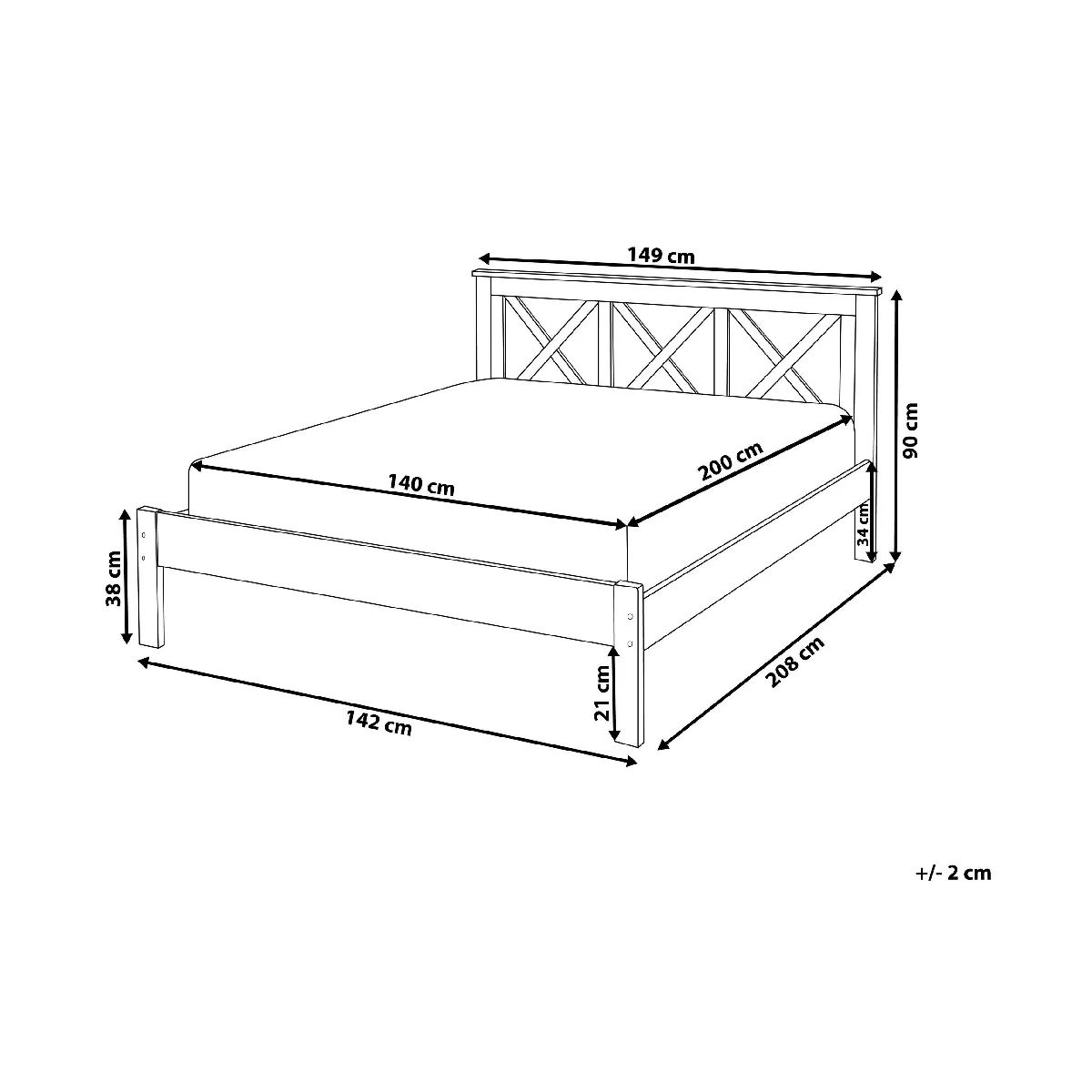 Beliani Lit avec sommier TANNAY 140x200 cm - Bois foncé