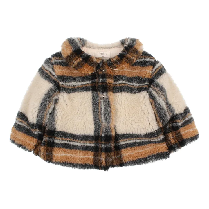 Búho Manteau Façon Fourrure à Carreaux Bébé | Ecru