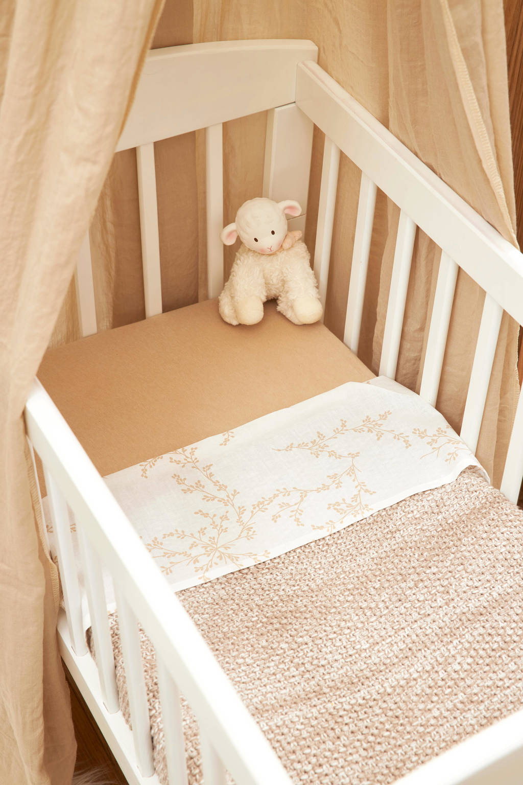 baby wieglaken - set van 2 75x100 cm Branches sand/Uni sand
