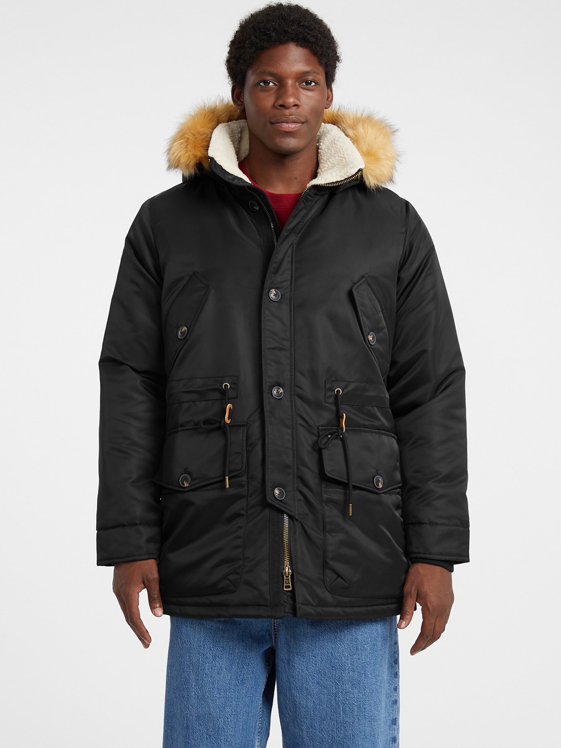 Parka com capuz em nylon