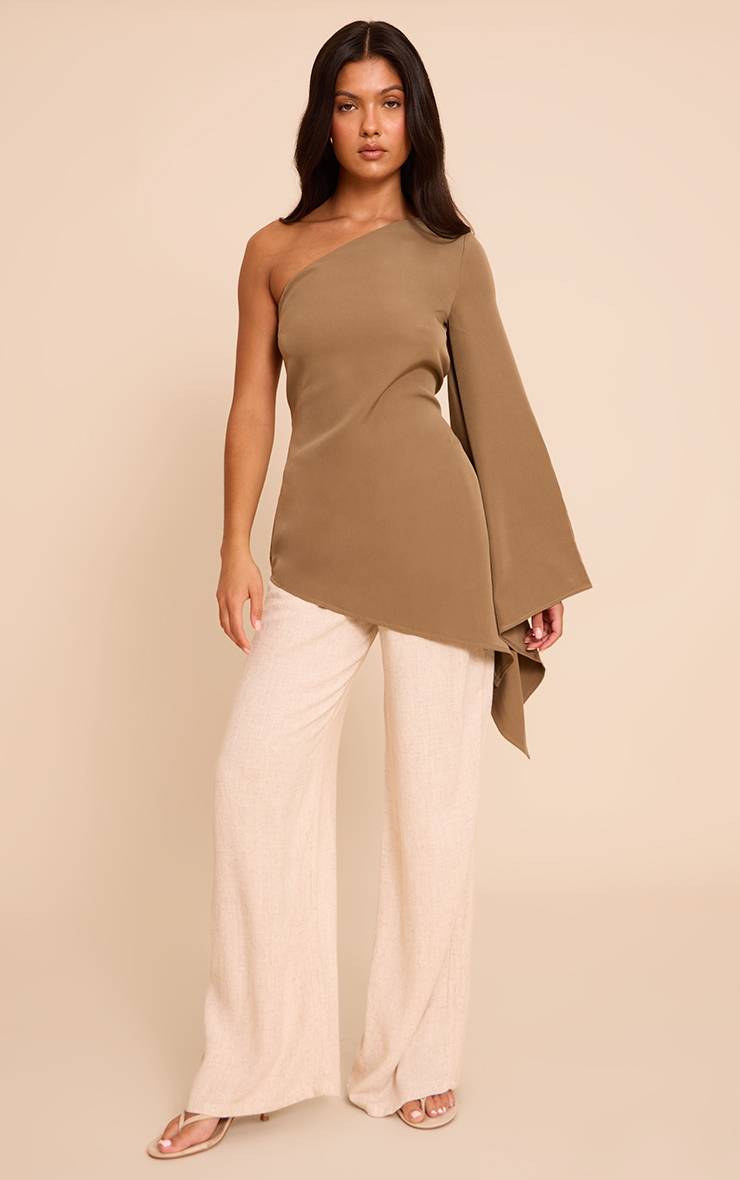 Kaki Haut Long Tissé Asymétrique À Manche Évasée