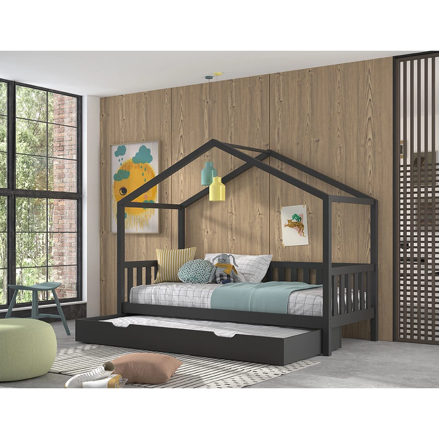 VIPACK Hausbett Dallas 90 x 200 cm, inkl. Bettschublade anthrazit