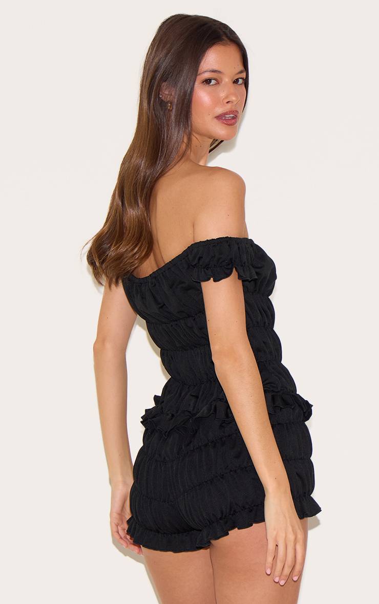 Noir Combinaison-short Bardot Froncée Extrême
