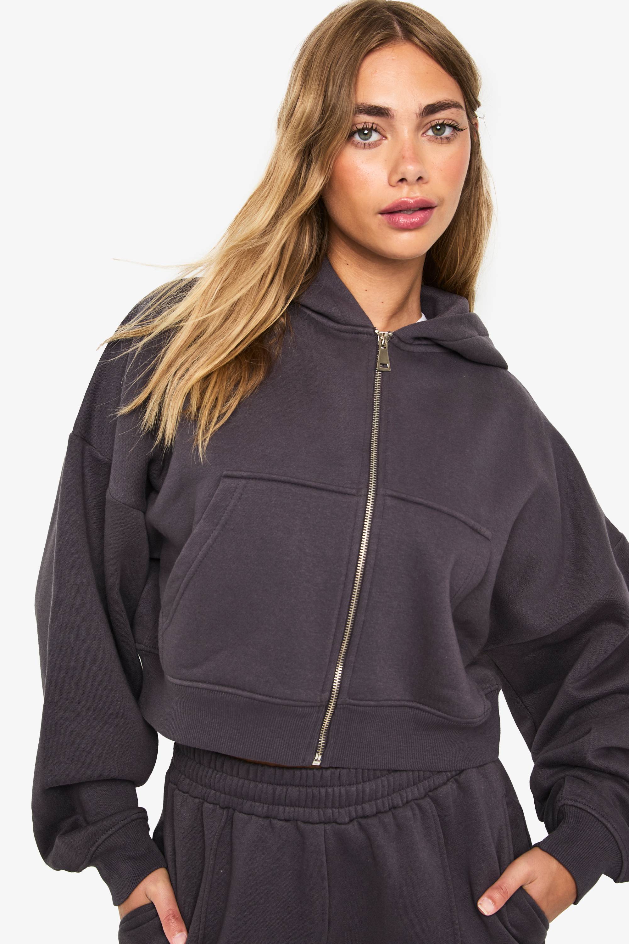 boohoo Sweat à capuche oversize à zip et manches ballon, style boxy