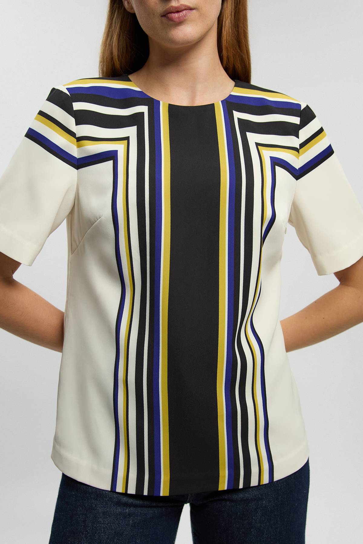 KarenMillen Blouse À Manches Évasées En Sergé Tissé À Rayures Contrastées