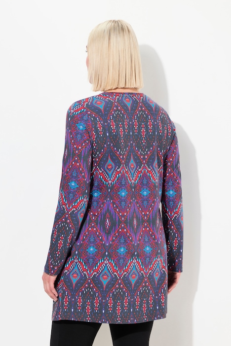 Longshirt, gemustert, A-Linie, Carree-Ausschnitt, Langarm