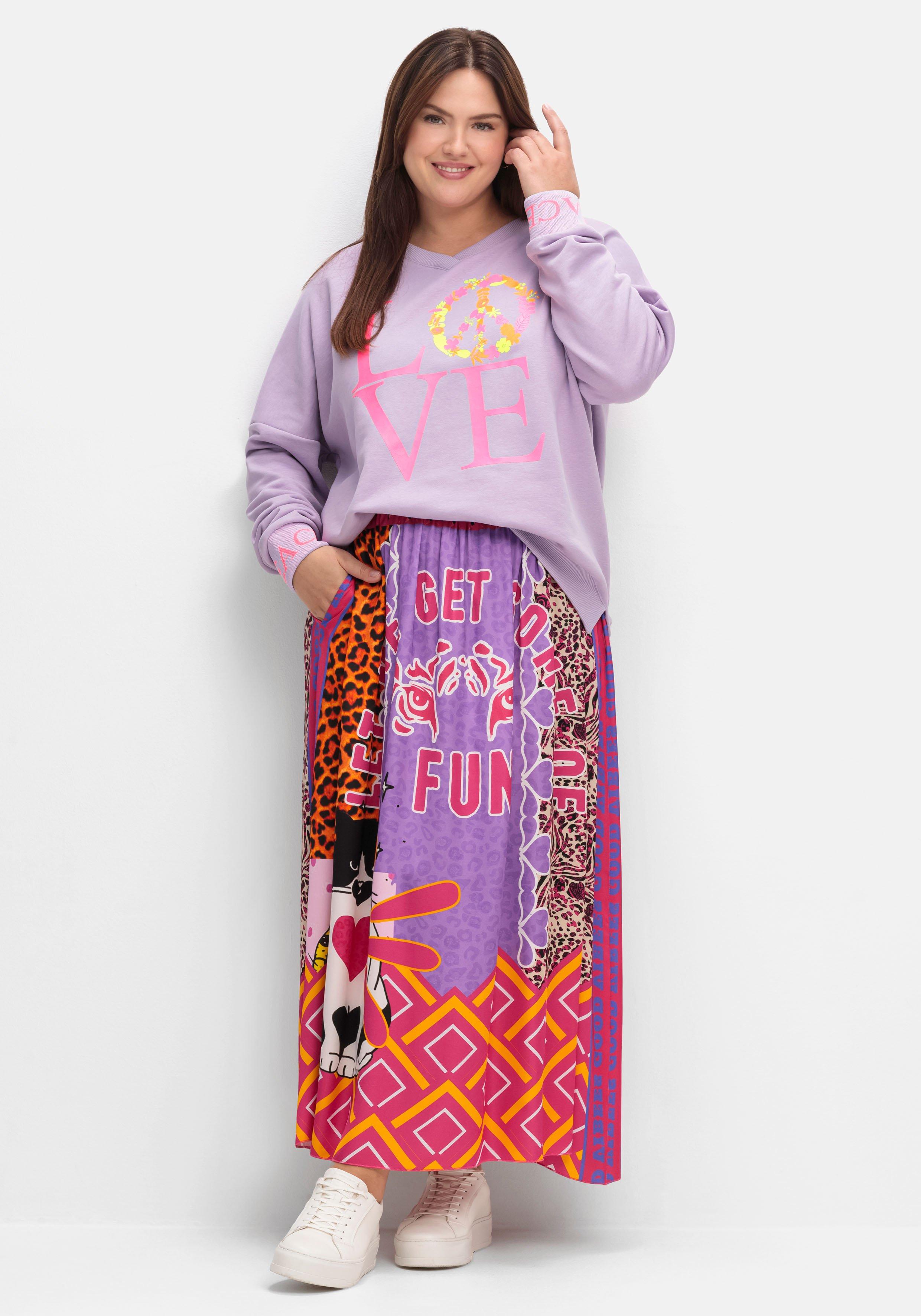 Sweatshirt mit Neonprint und V-Ausschnitt