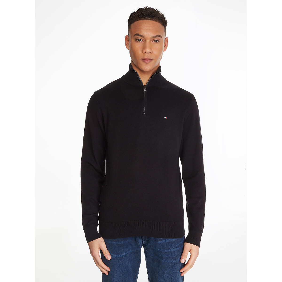 Suéter TOMMY HILFIGER com gola alta e fechamento em zíper, em algodão e cashmere.