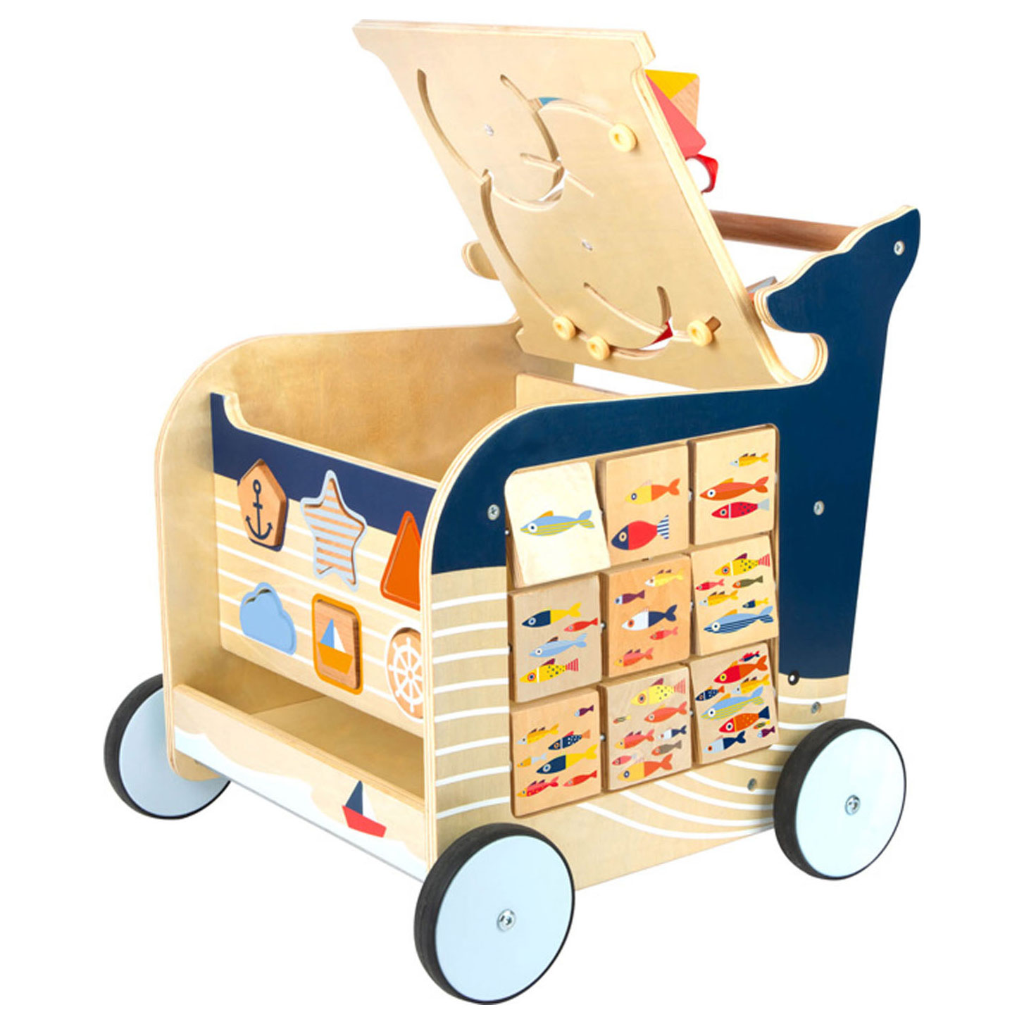 Small Foot-Houten Activiteiten Loopwagen Walvis
