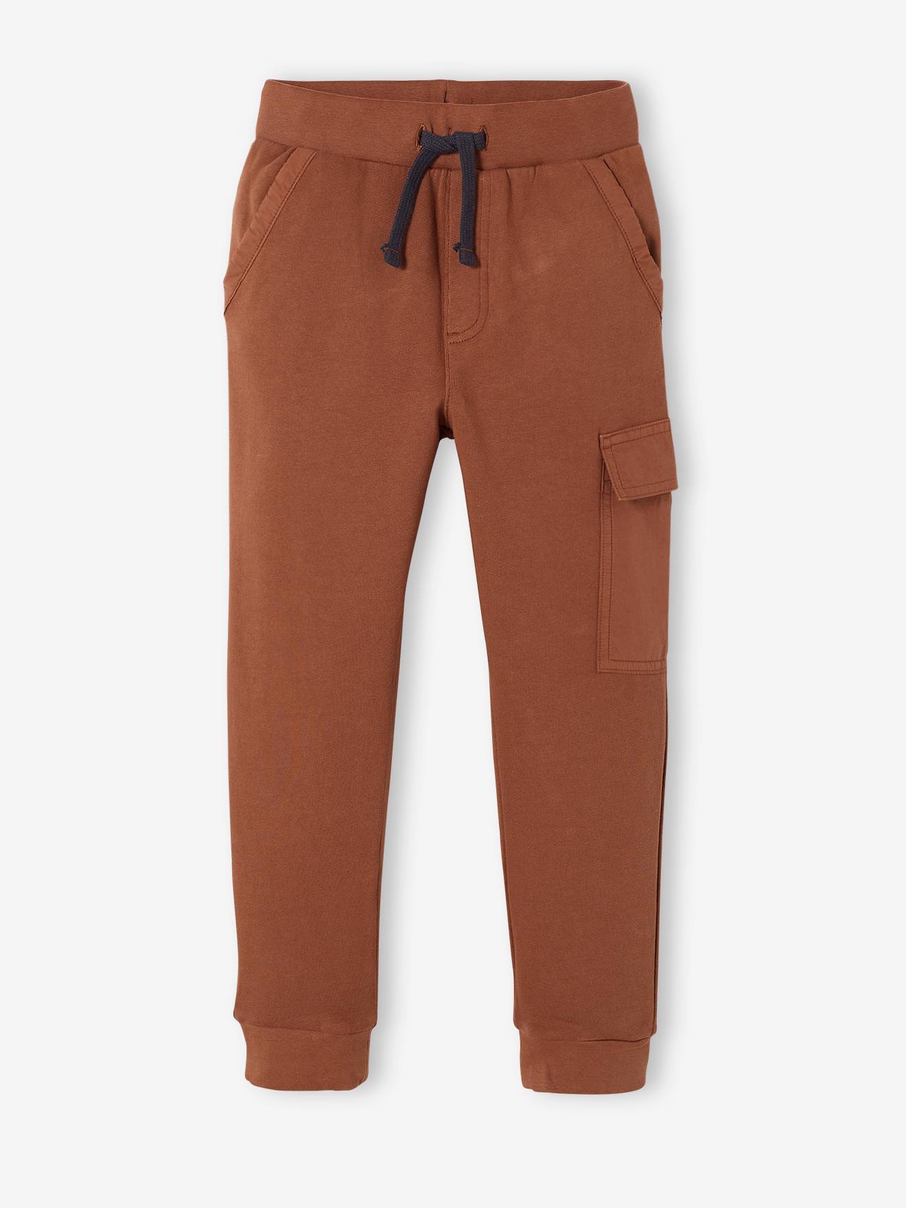 Calça de moletom de dois materiais, lisa em cinza escuro com estampas, para meninos.