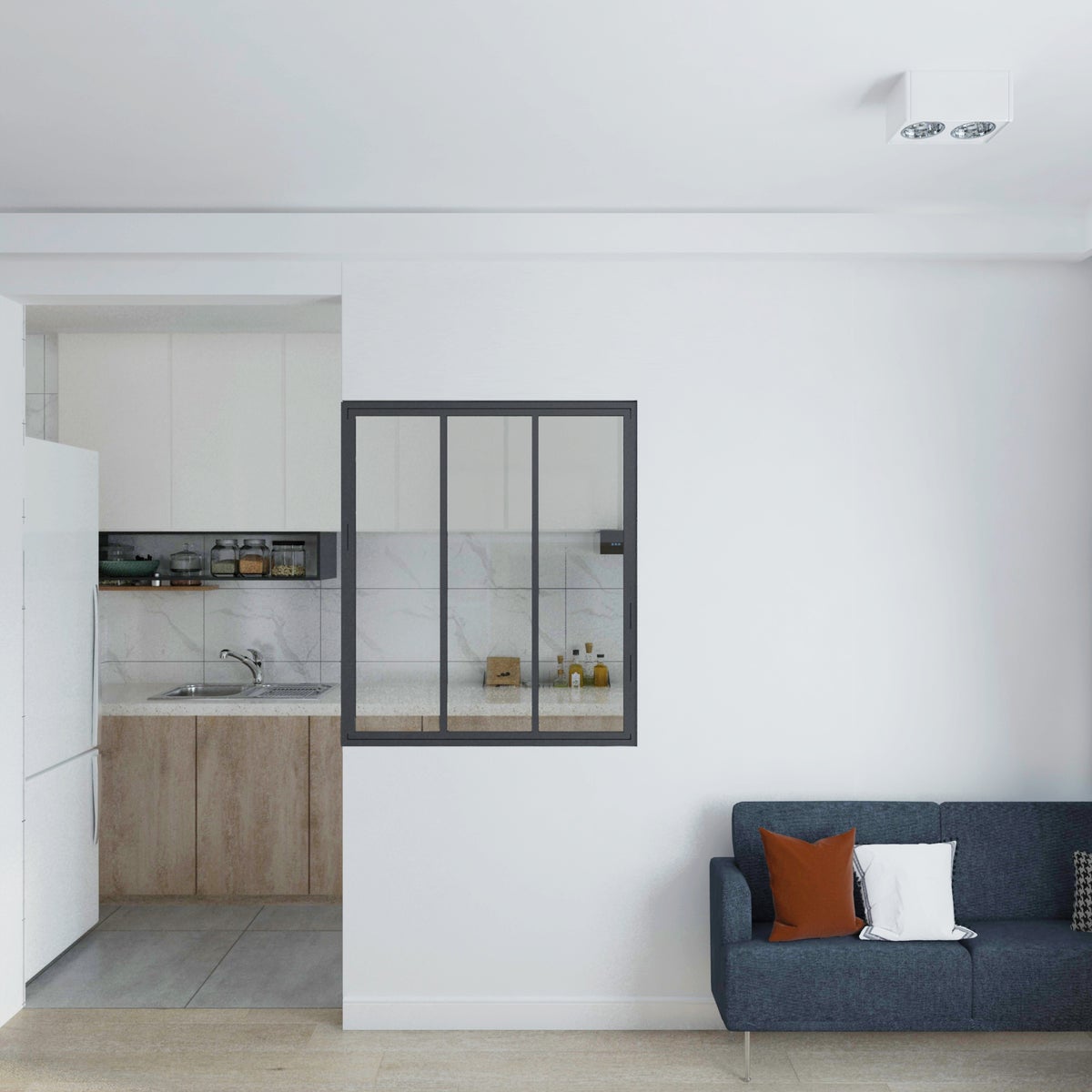 Binnenwand van glas in industriële stijl 930x1080mm helder zwart