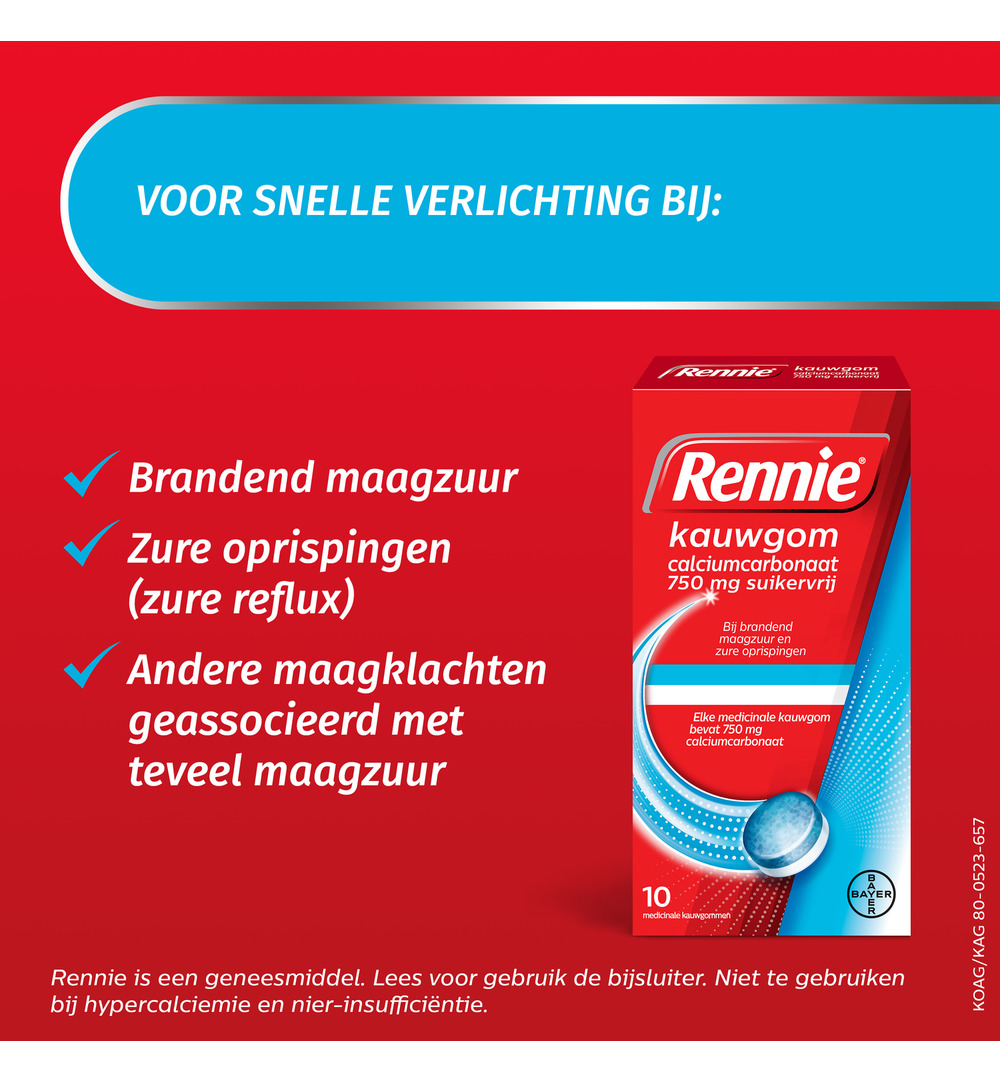 Rennie Kauwgom suikervrij 750mg (10stuks)