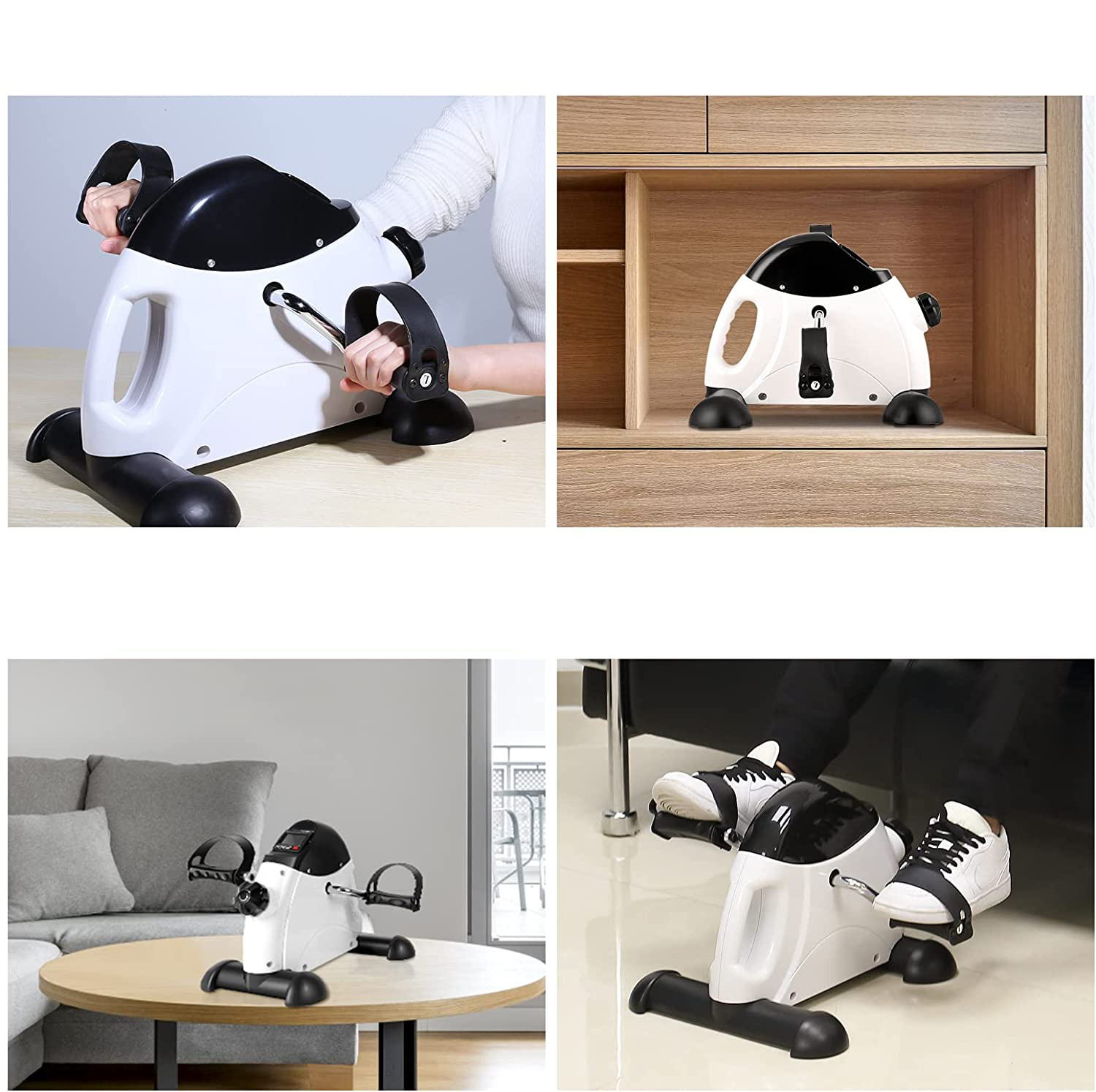 Mini Hometrainer Fitnessgerät Arm und Bein Pedal mit Display - Weiss / Schwarz