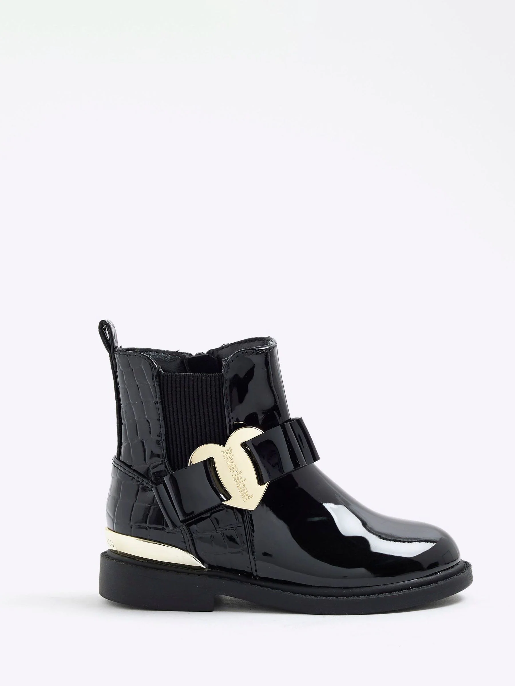 River Island Patent Heart Bow Chelsea Boots