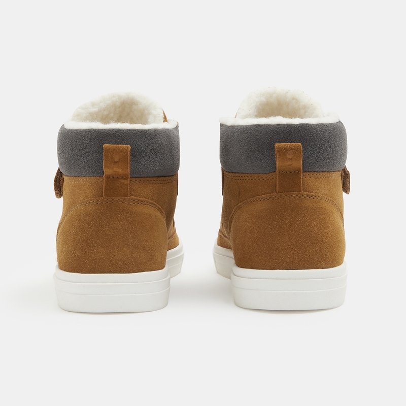 Chaussure montante mix matières à scratchs marron garçon