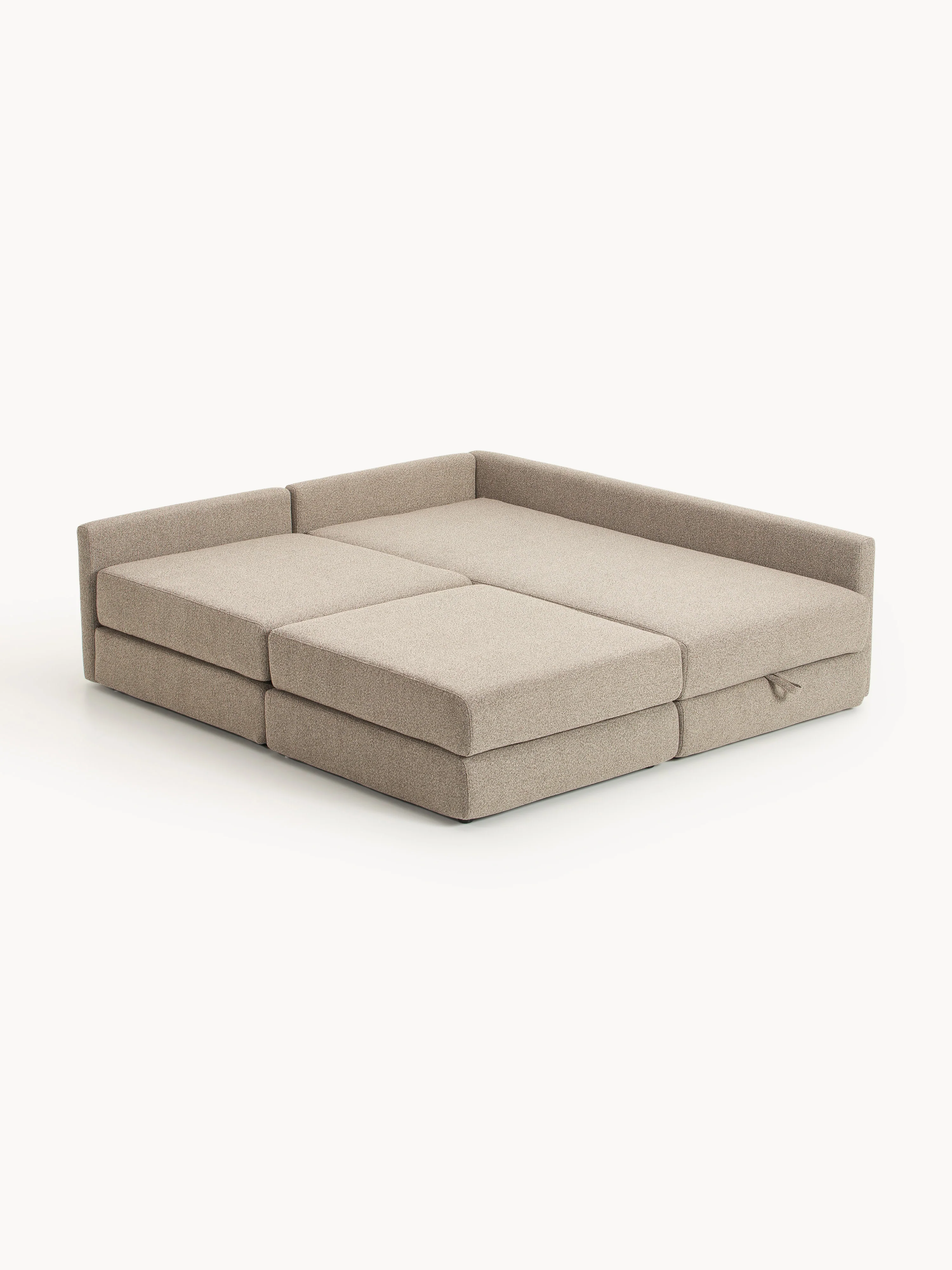 Bouclé hoekbankbed Ladina met opbergruimte