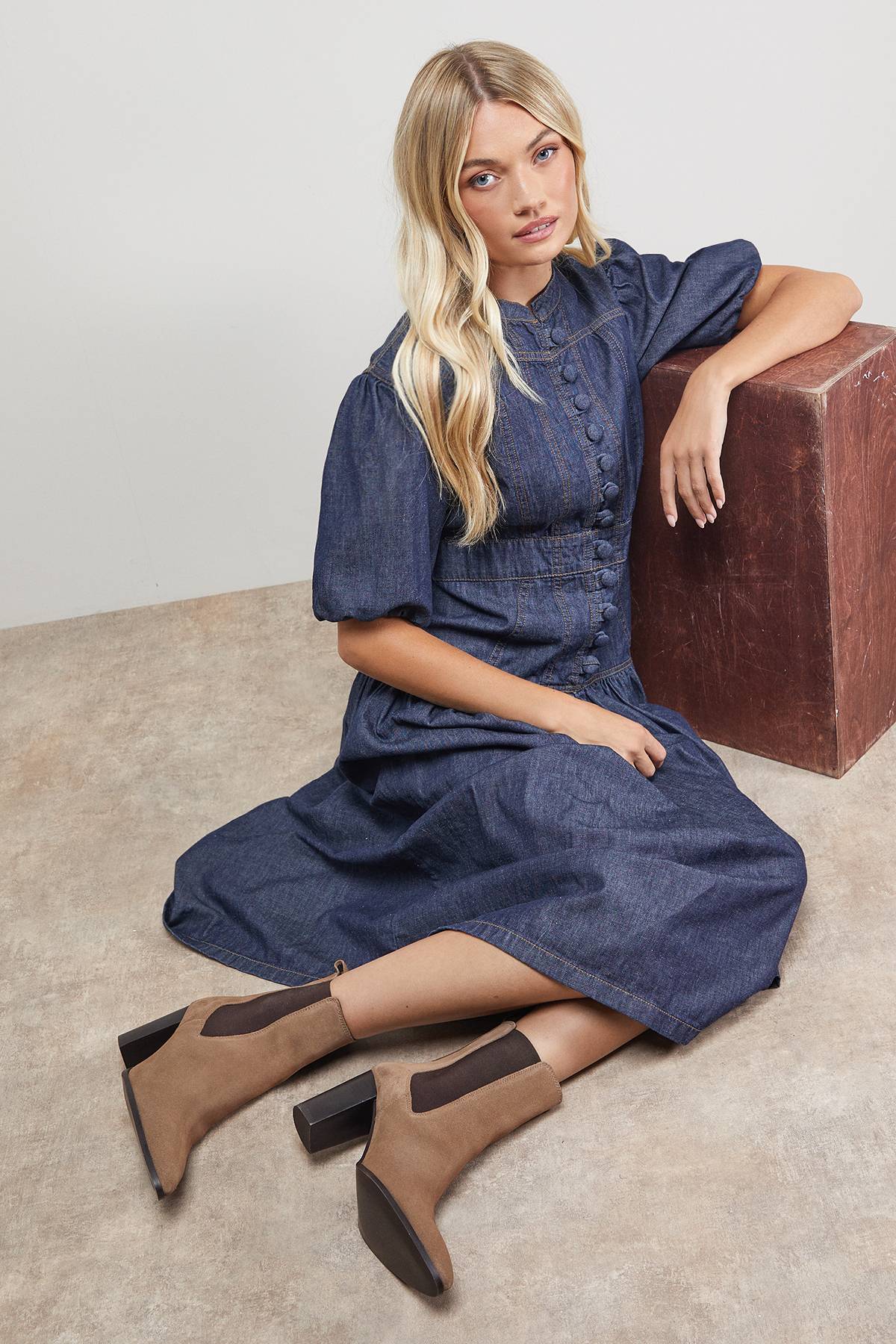 Oasis Bottines Chelsea à Talon Bloc en Daim Mousse