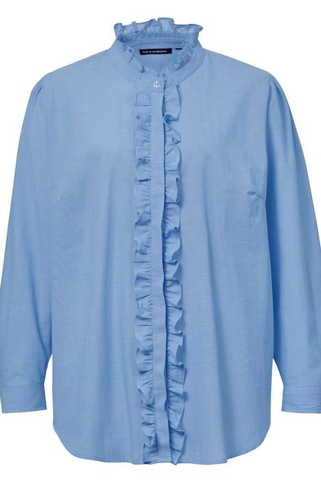 Bluse, Classic Fit, Rüschenkragen, verdeckte Knopfleiste, Langarm
