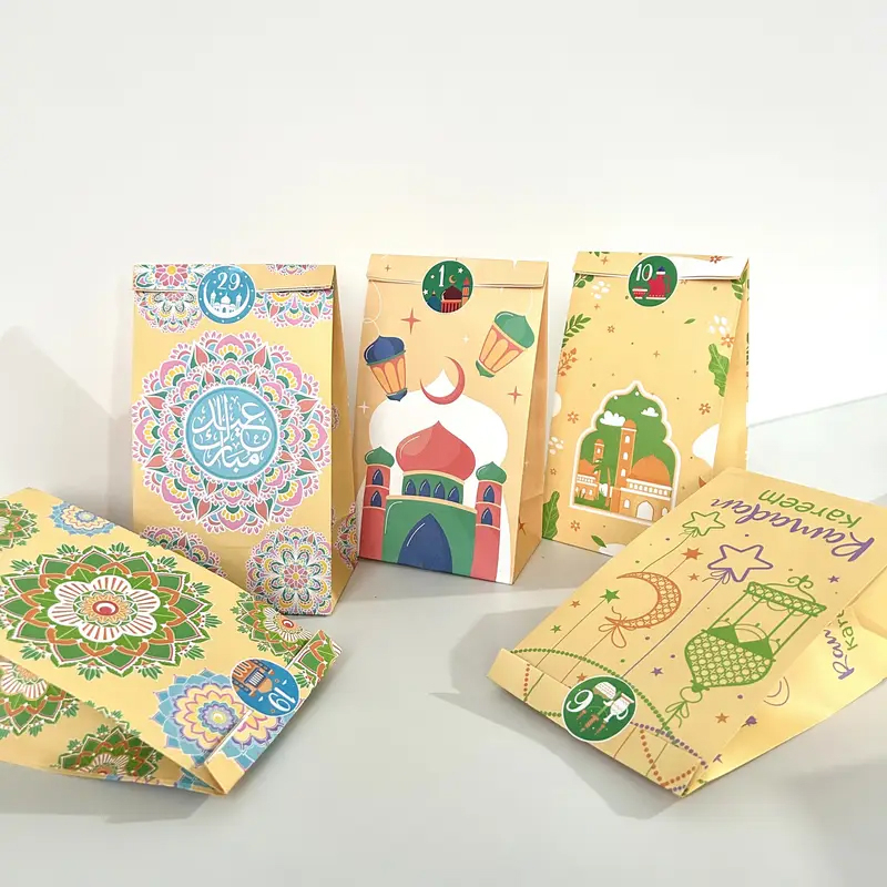 (30er Set) DIY Ramadan Kalender zum Befüllen Eid Mubarak Geschenk Tüten Candy Gift Bags inkl. Sticker - Bunt