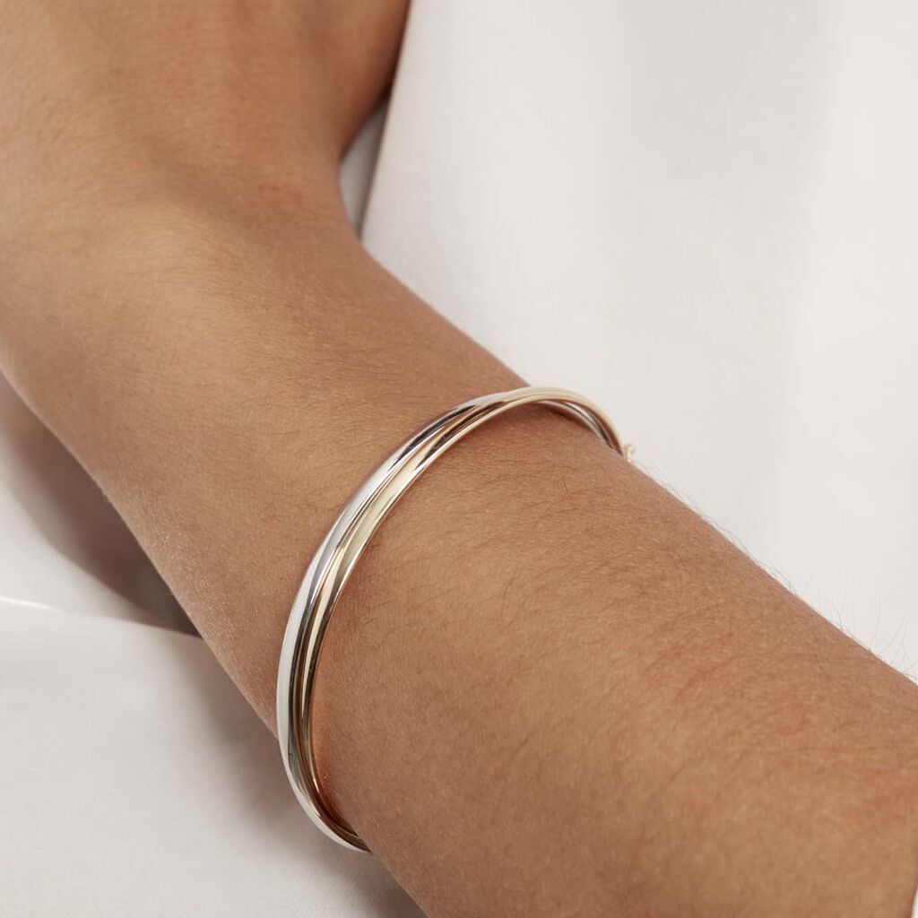Bracelet Jonc Catalin 2 Fils Flexibles Or Bicolore