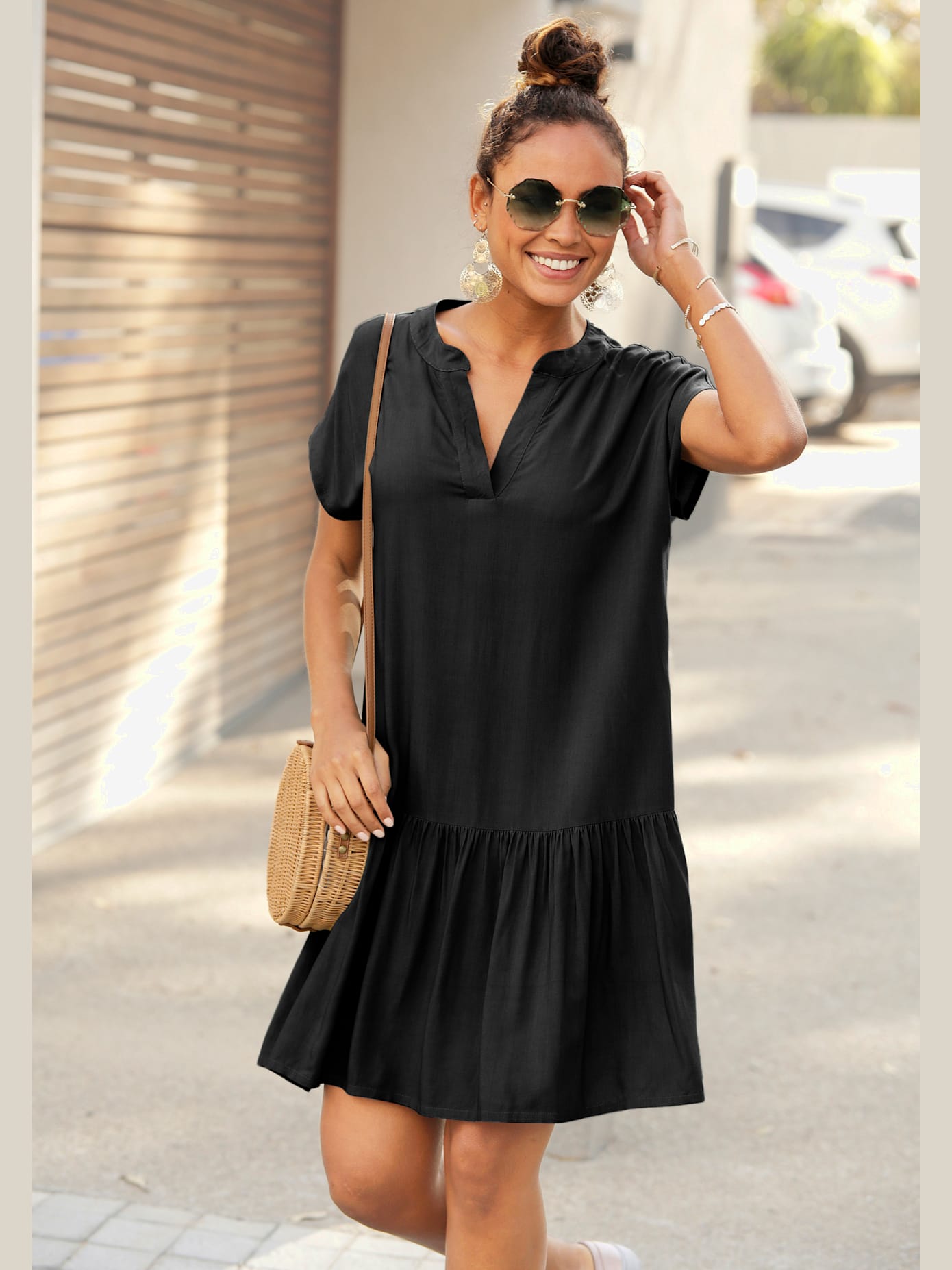 Robe chemisier courte à encolure en v