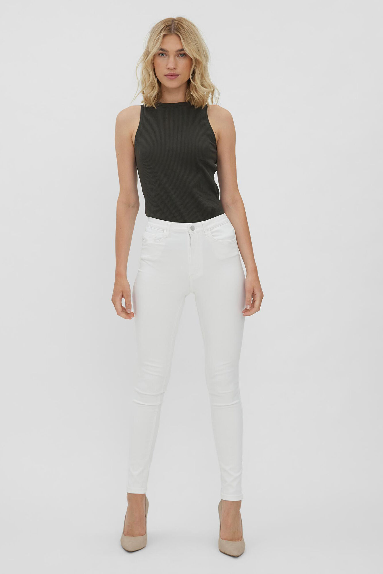 Calça jeans skinny de cintura alta Sophia - Branca