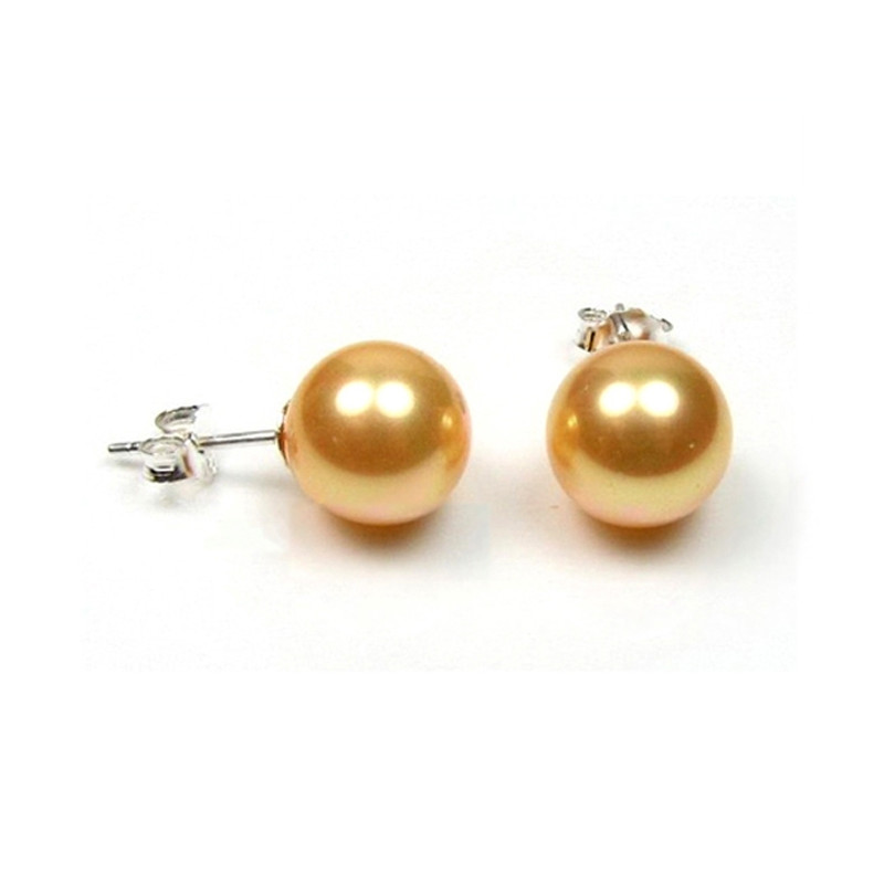 Boucles d'oreilles Femme Perles SSS 10 mm couleur Or et Argent 925/1000