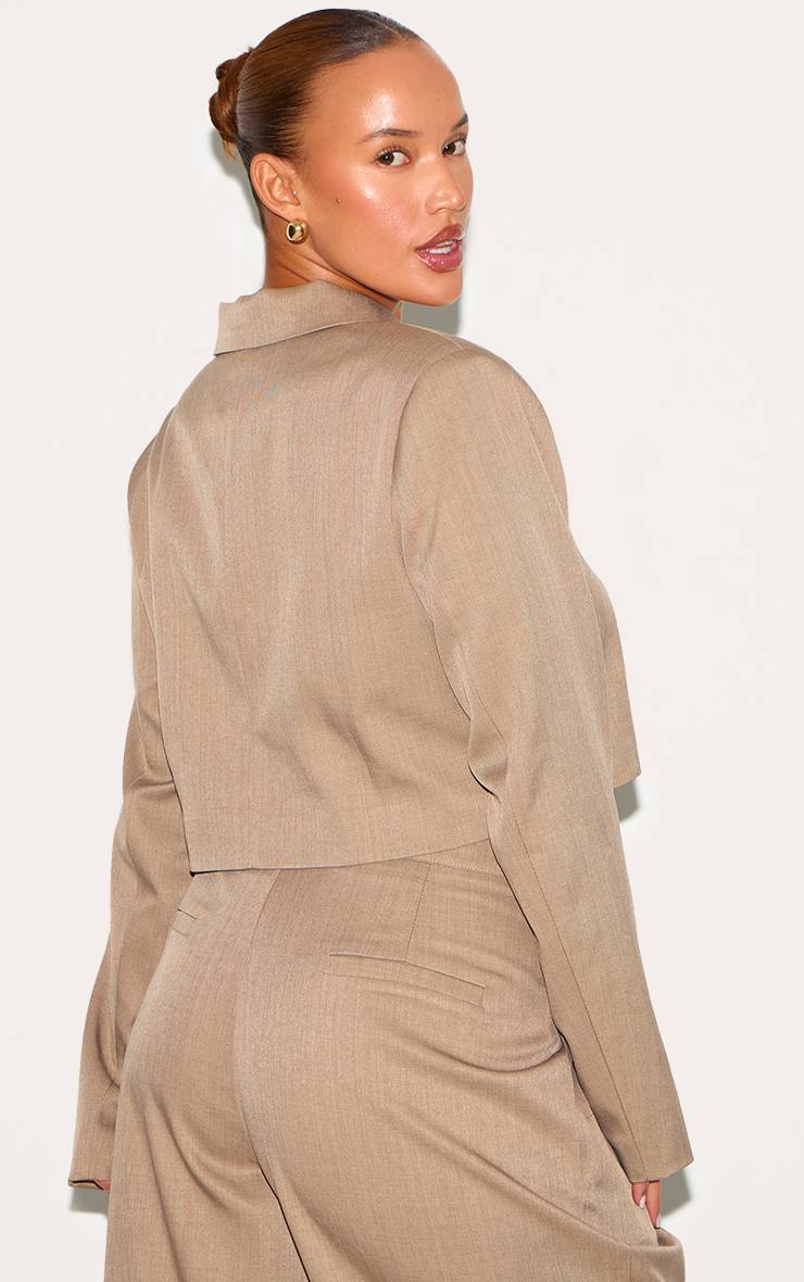 Champignon Blazer Court Boxy Ajusté En Tissu Tissé Grande Taille - Ensemble Coordonné