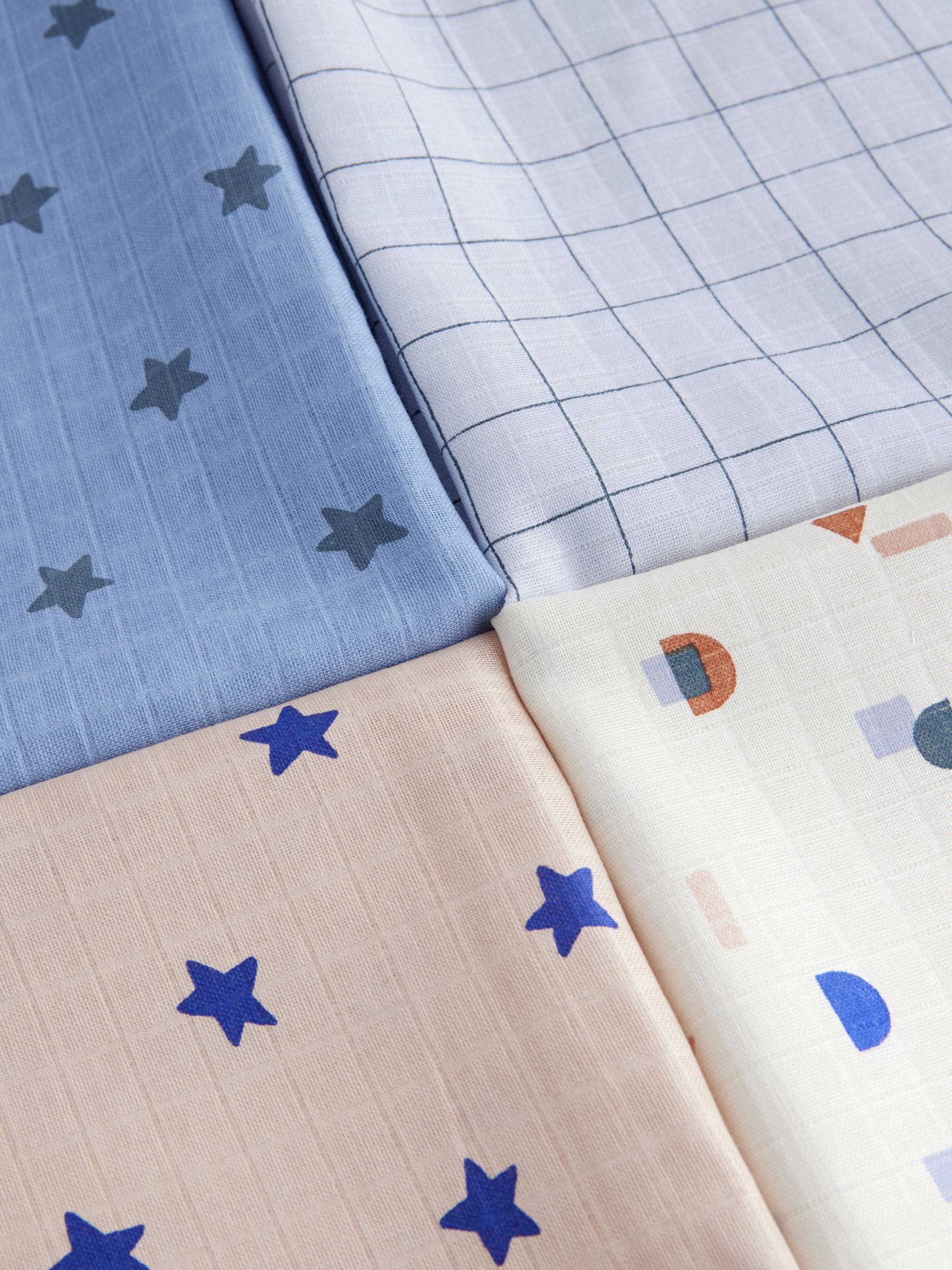 Blauw/Lichtbruin Ster - Set van 4 mousseline babydoekjes