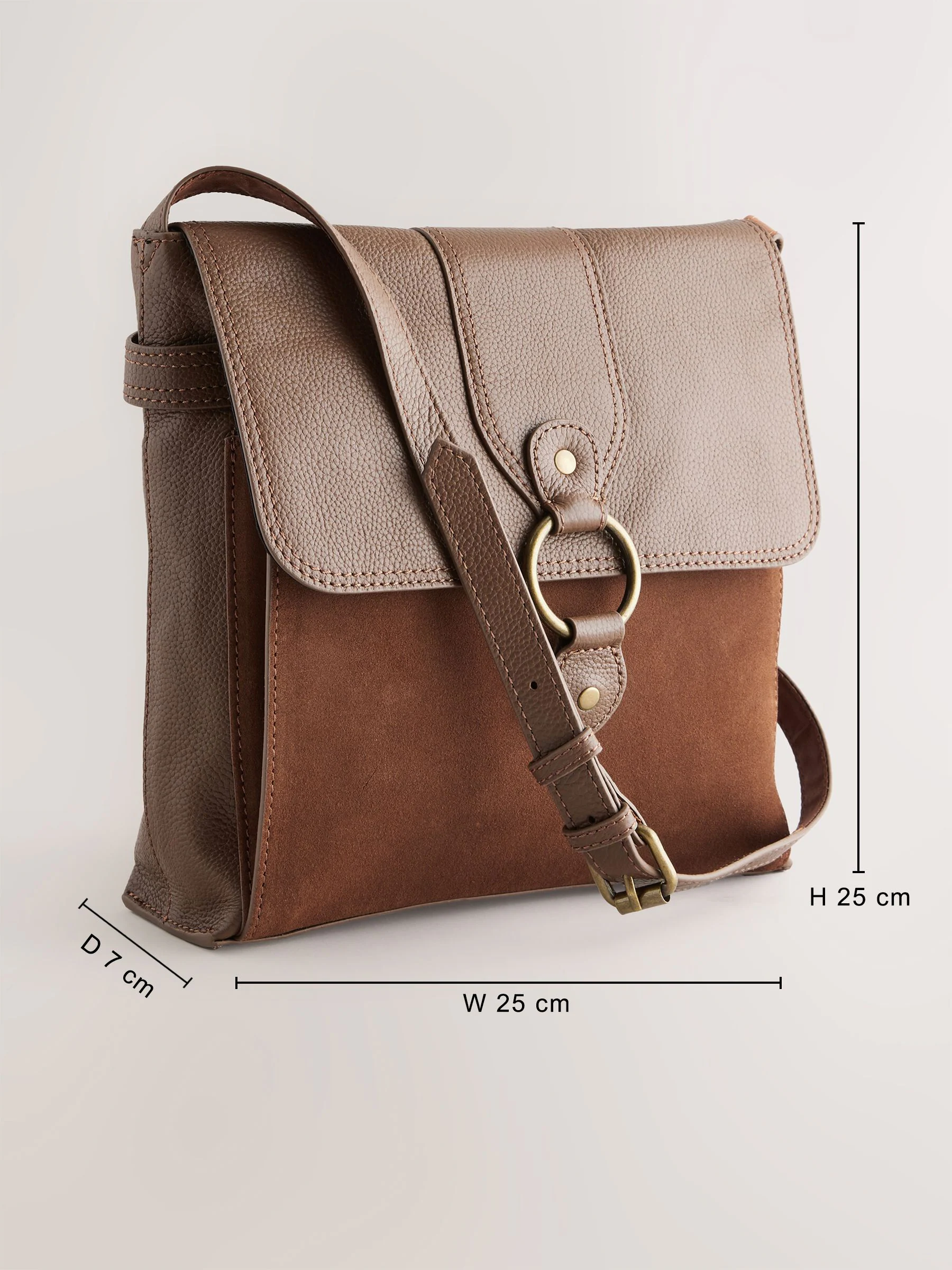 Lichtbruin - Leren messenger-tas met vak