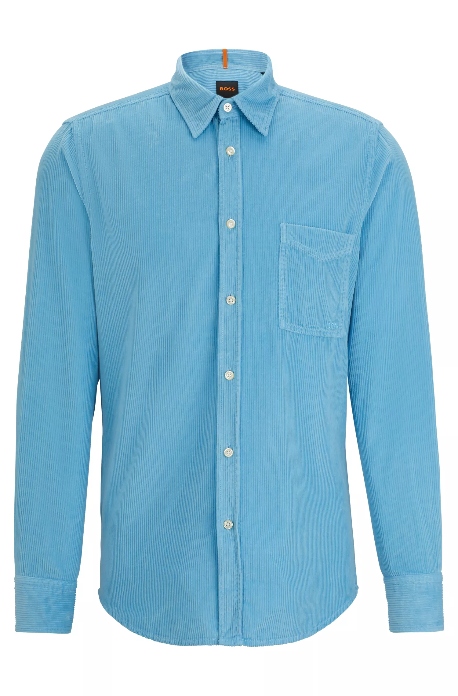 Camisa BOSS laranja, corte regular, em veludo cotelê de algodão.