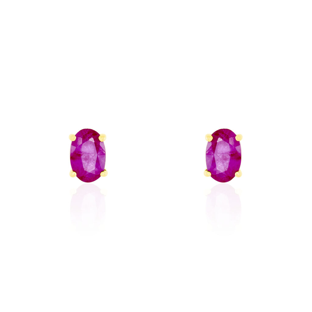 Boucles D'oreilles Puces Ovale Or Jaune Rubis