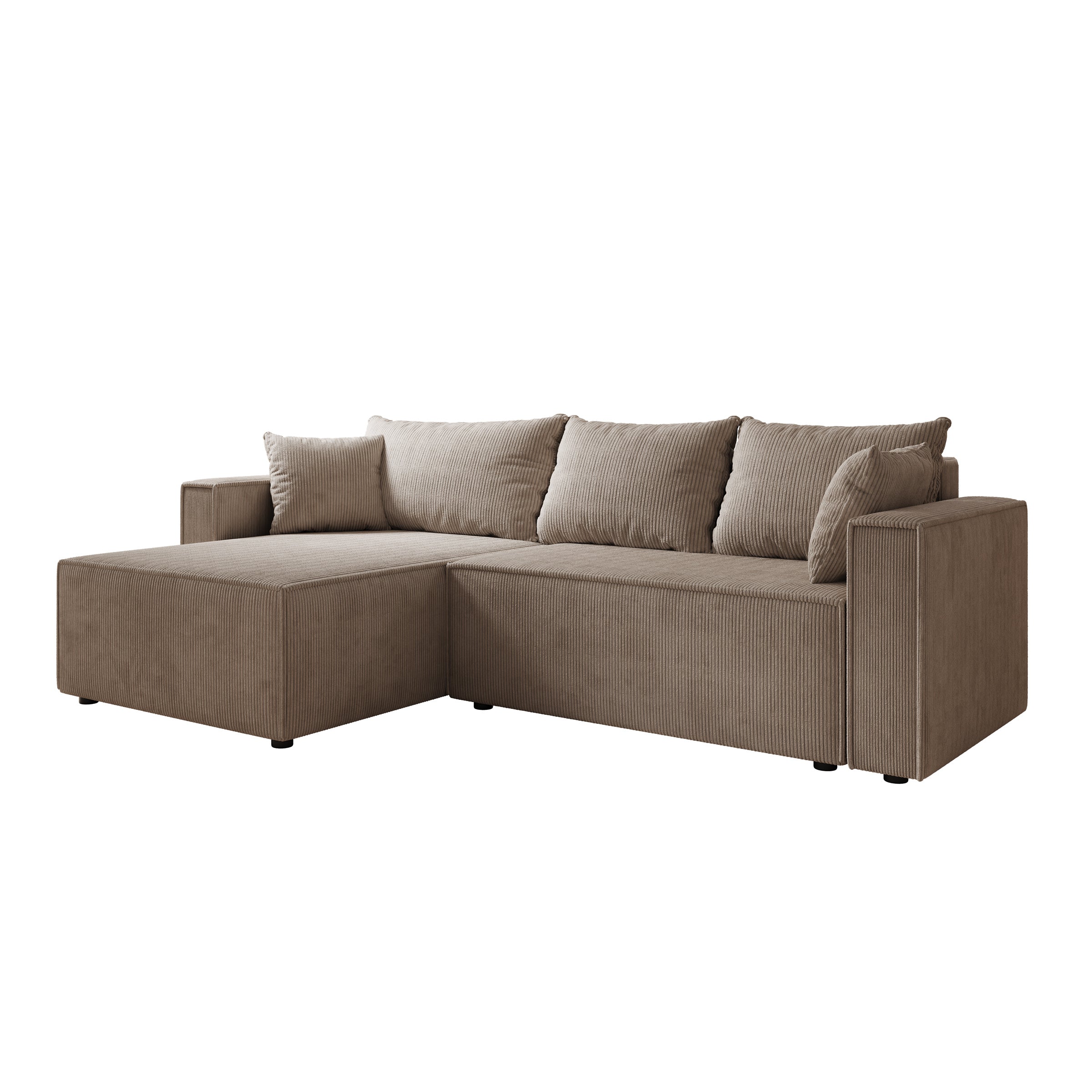 Lawrence - Hoekbank 3-zits met chaise longue - Ribstof bruin - Links
