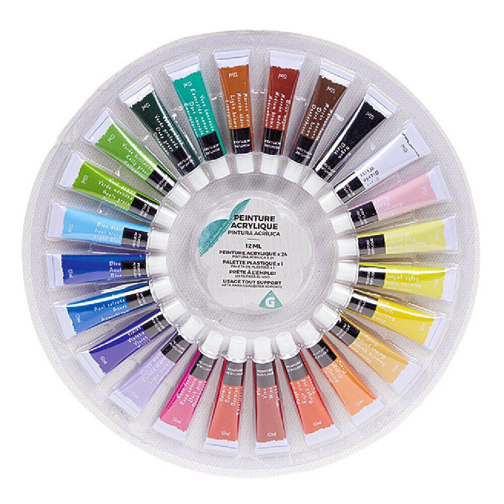 Peinture acrylique 12 ml x 24 et sa palette
