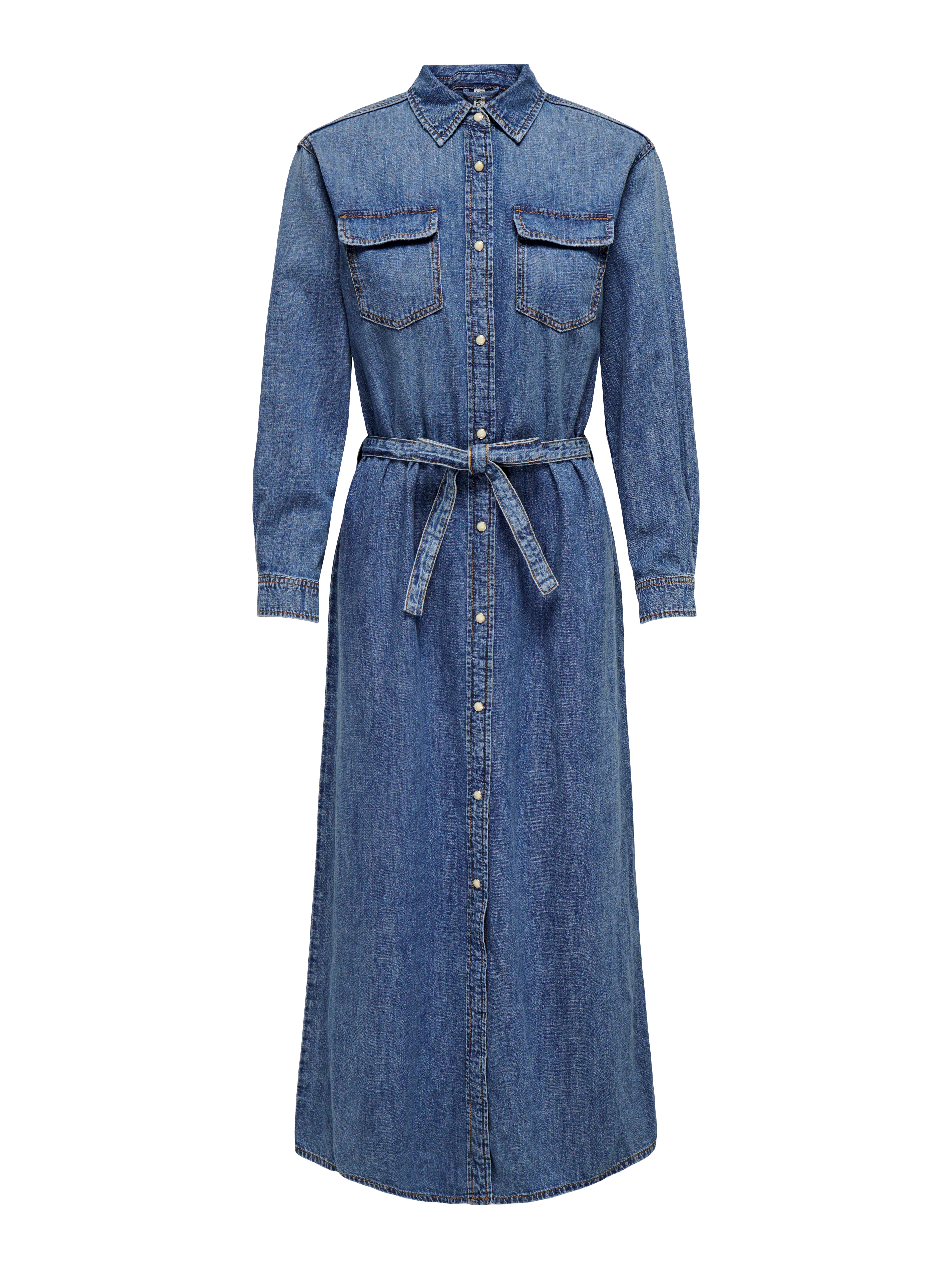 ONLTRUDY Langes Kleid Medium Blue Denim