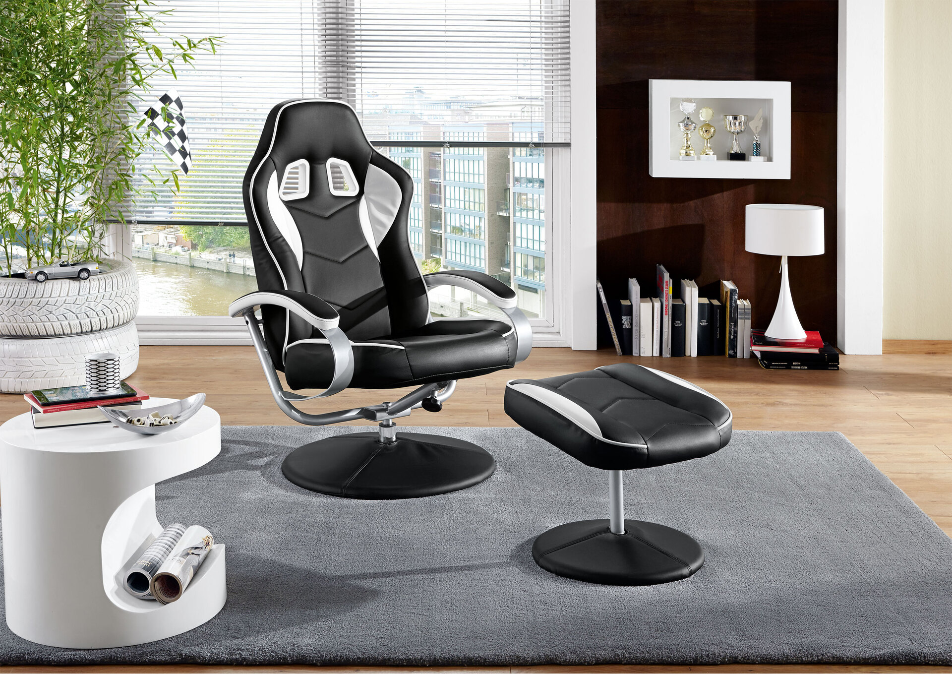 Relaxsessel Formel 1 Kunstleder Schwarz/Weiß
