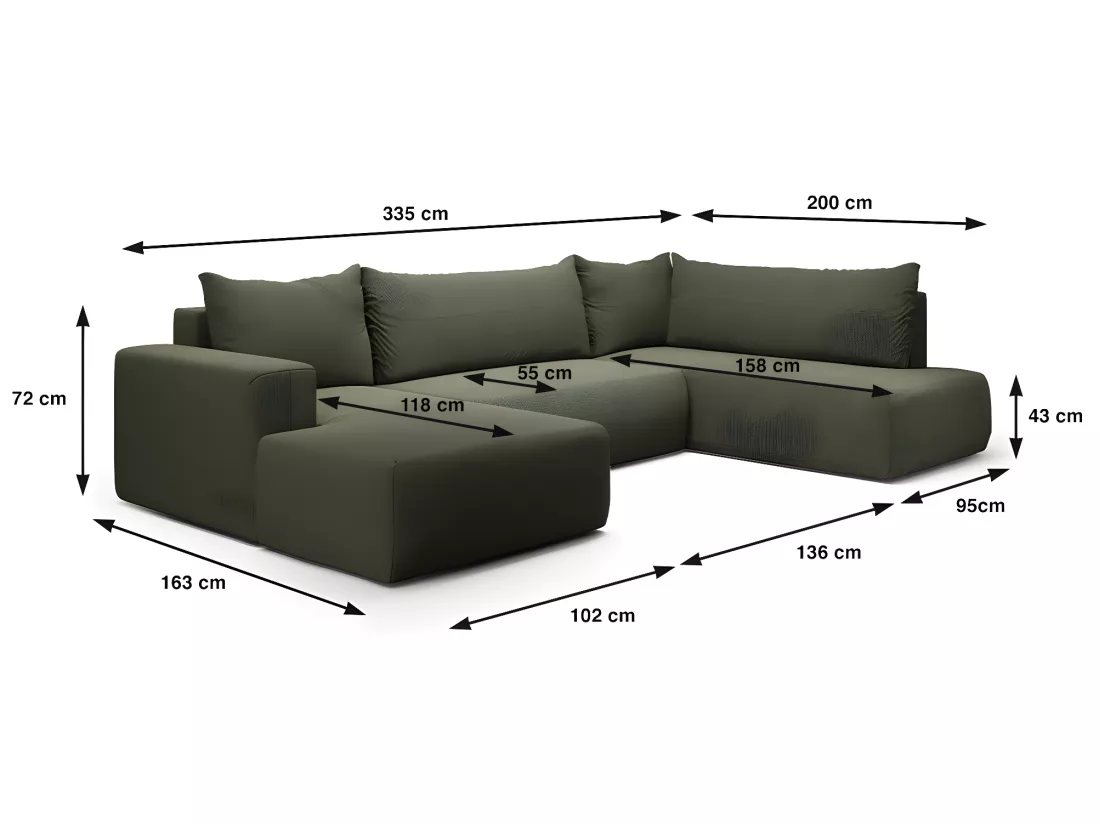 Canapé U 5 places convertible coffre Bliss Vert Sapin