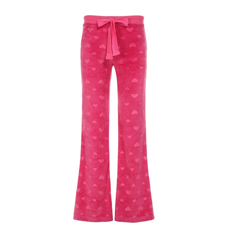 Honet - Lage taille, trekkoord, hartprint, fluwelen, rechte, bootcut broek