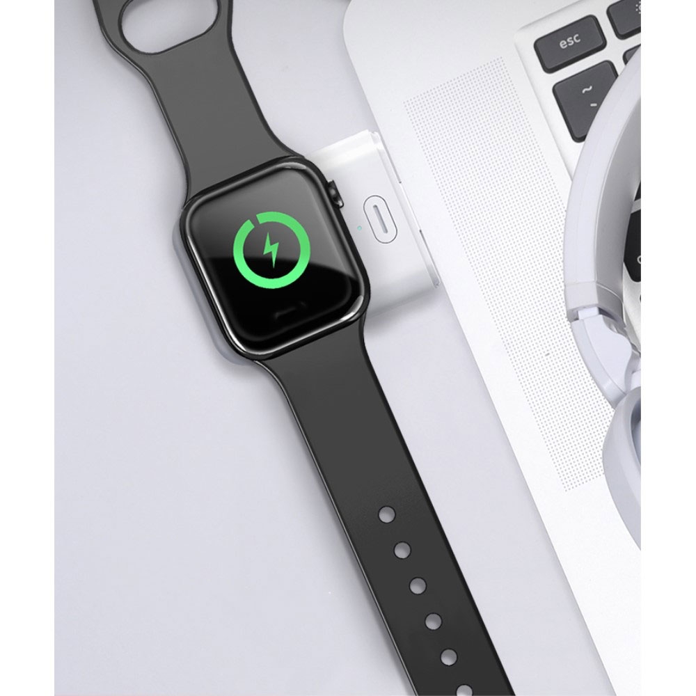 Magnetische Apple Watch Powerbank Qi-Wireless Charger USB Ladegerät (1000mAh) - Weiss