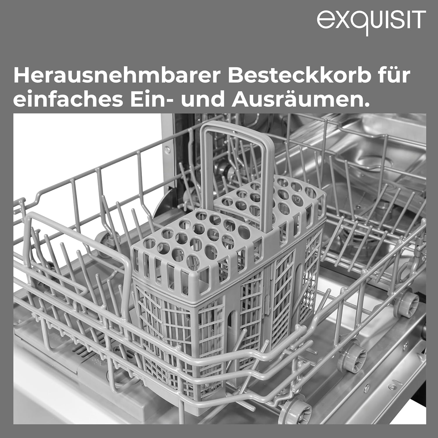 Exquisit PLUS Geschirrspüler | 9 Maßgedecke, Energieeffizienzklasse E, 49 dB(A) | schmal, kompakt, 7 Programme, Eco, Intensiv, Kurz, Extra-Trocknung, Startzeitverzögerung | GSP59309-030E silber