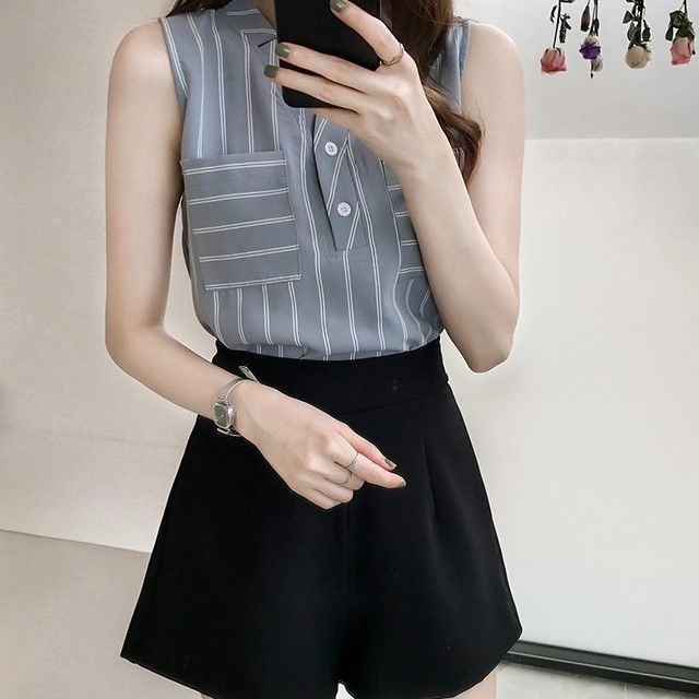 Sancus - Mouwloze gestreepte blouse