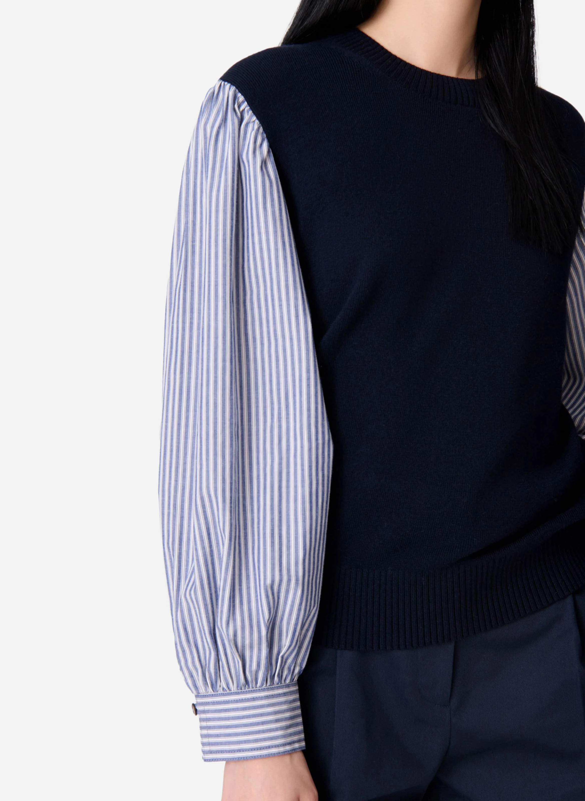 ELEKTRA - Pull sans manches combiné avec chemise rayée| Bleu
