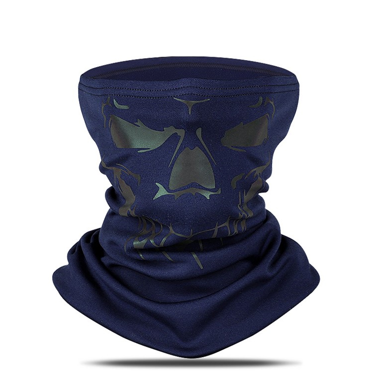 Reflektierendes Bandana Motorrad Schal Fahrrad Halstuch Biker Sturmmaske Ski Schlauchschal Totenkopf Design - Blau