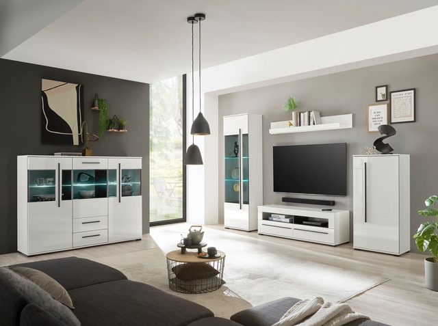 INOSIGN Highboard »Cantara, moderner Schrank, Vitrine in Eiche Dekor oder weiss« schwarze Stangengriffe, ausreichend Stauraum, vielseitig einsetzbar