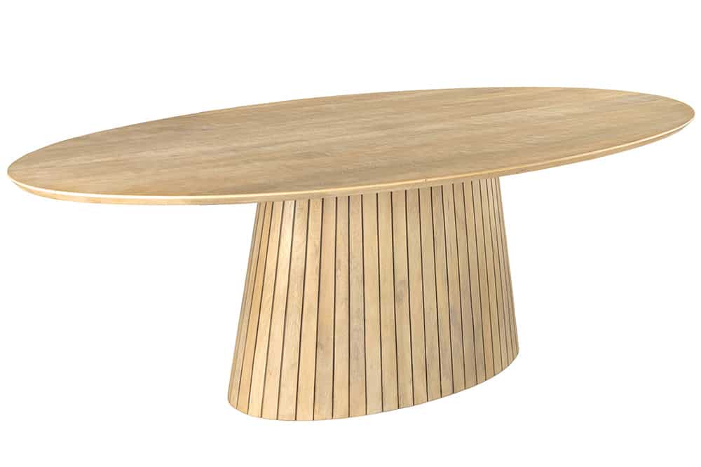 Ovaler Esstisch ART DECO 220cm weiß gekälkt massives Mangoholz mit Säulenfuß