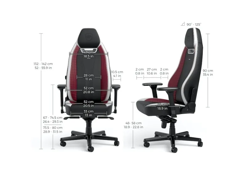 Noblechairs LEGEND - Spillestol - ergonomisk - armstøtter - T-formet - vippe - drejeled - high-tech falsk læder - sort, hvid, rød