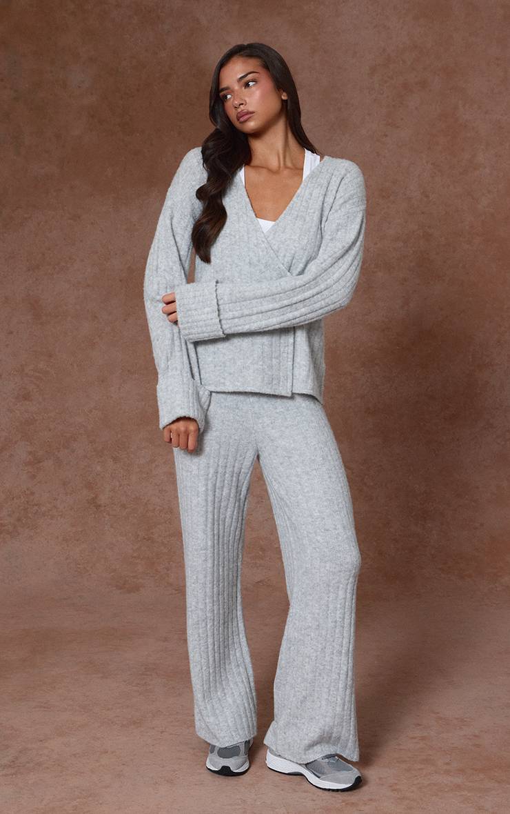 Gris Pantalon Large En Maille Douce Noisette